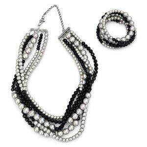 Elegant Silver and Black Pearl Jewelry Set